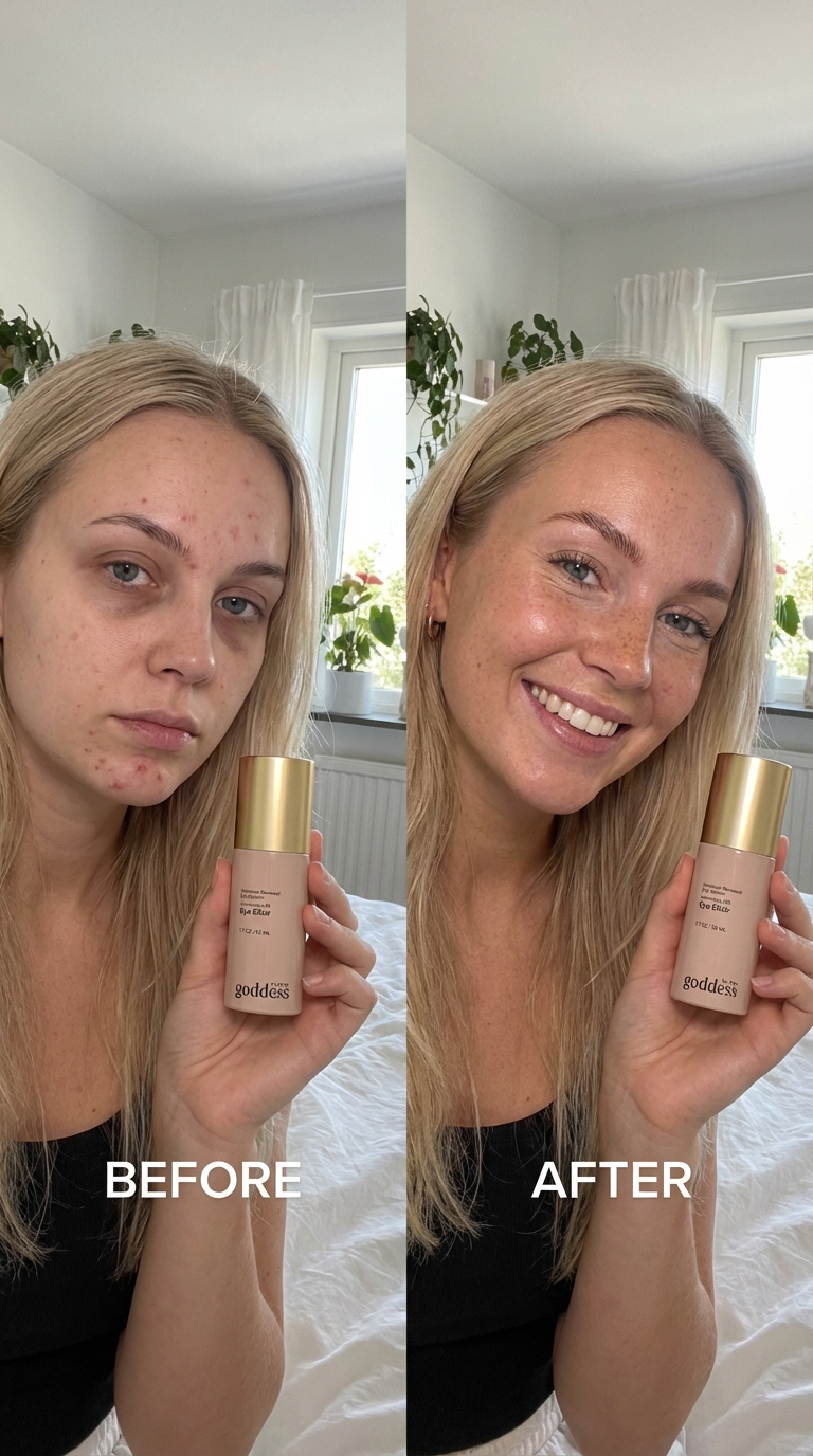 Before and after using Goddess skincare